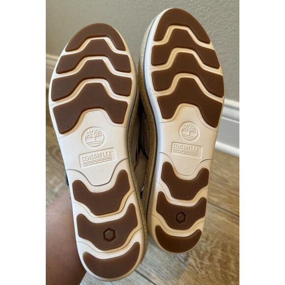 Timberland Emerson Peep Toe Wedge Espadrille Gray Sandals Slingback Leather Sz 9 - Picture 10 of 10